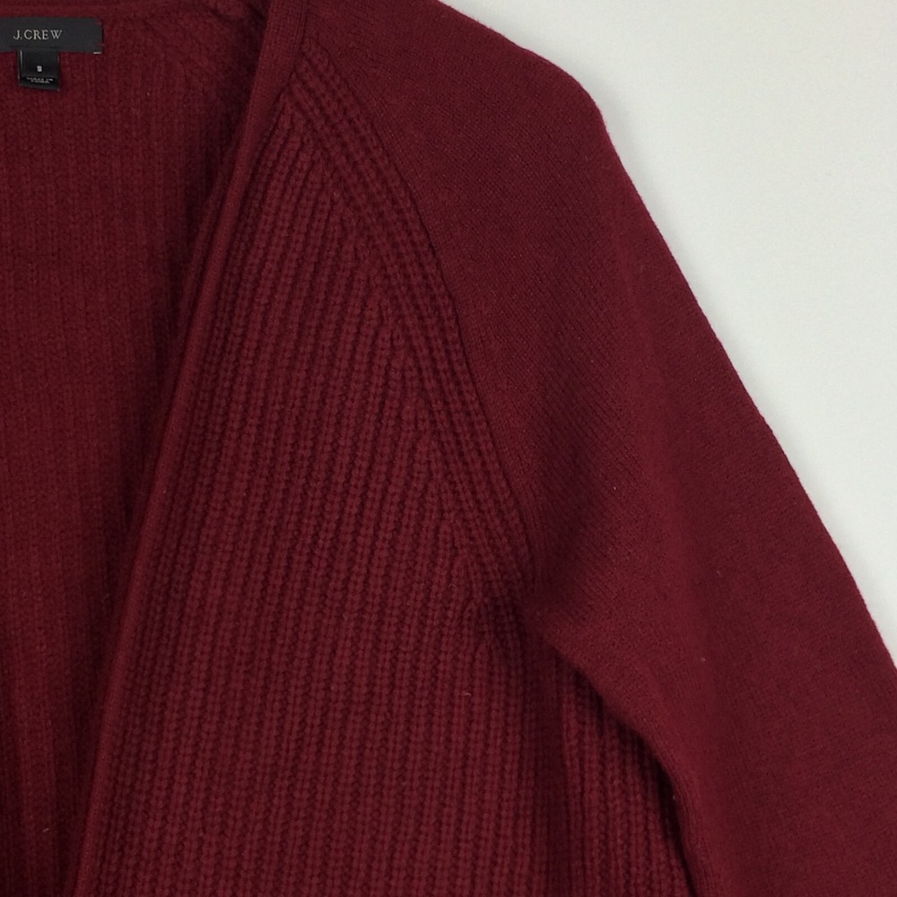 J Crew Sweater Womens Small Wool Burgundy Open Front Pockets Holidays Oversize‎ - Picture 3 of 16